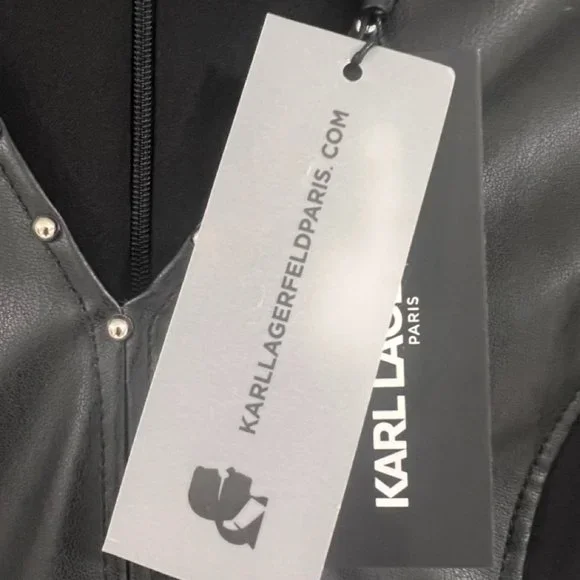 Karl Lagerfeld Paris, Women’s Faux leather dress silver-tone studs. SZ 6, NWT - Picture 5 of 13